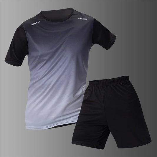 2/4 Pcs Summer Men's Gradient Color Short Sleeved Shorts Sports Suit For Teenagers Casual Running And Fitness Round Neck T-shirt